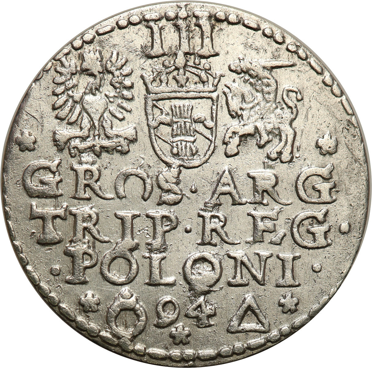 Zygmunt III Waza. Trojak (3 grosze) 1594, Malbork, PIERSĆIENIE - RZADKOŚĆ R3